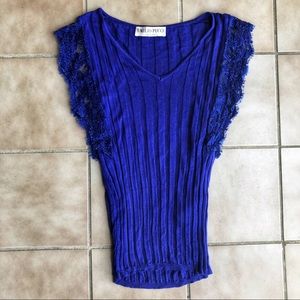 Emilio Pucci blue lace trimmed ribbed top 💙